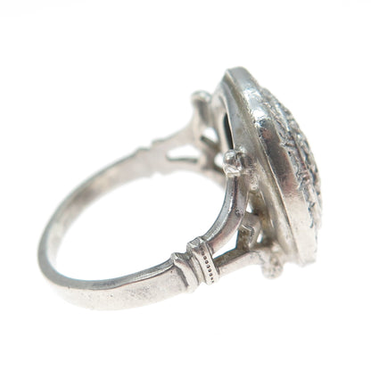 THEDA 925 Sterling Silver Antique Art Deco Real Marcasite Round Ring Size 7