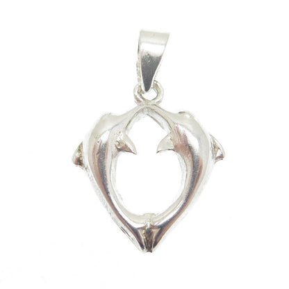 925 Sterling Silver Dolphin Couple Minimalist Charm Pendant