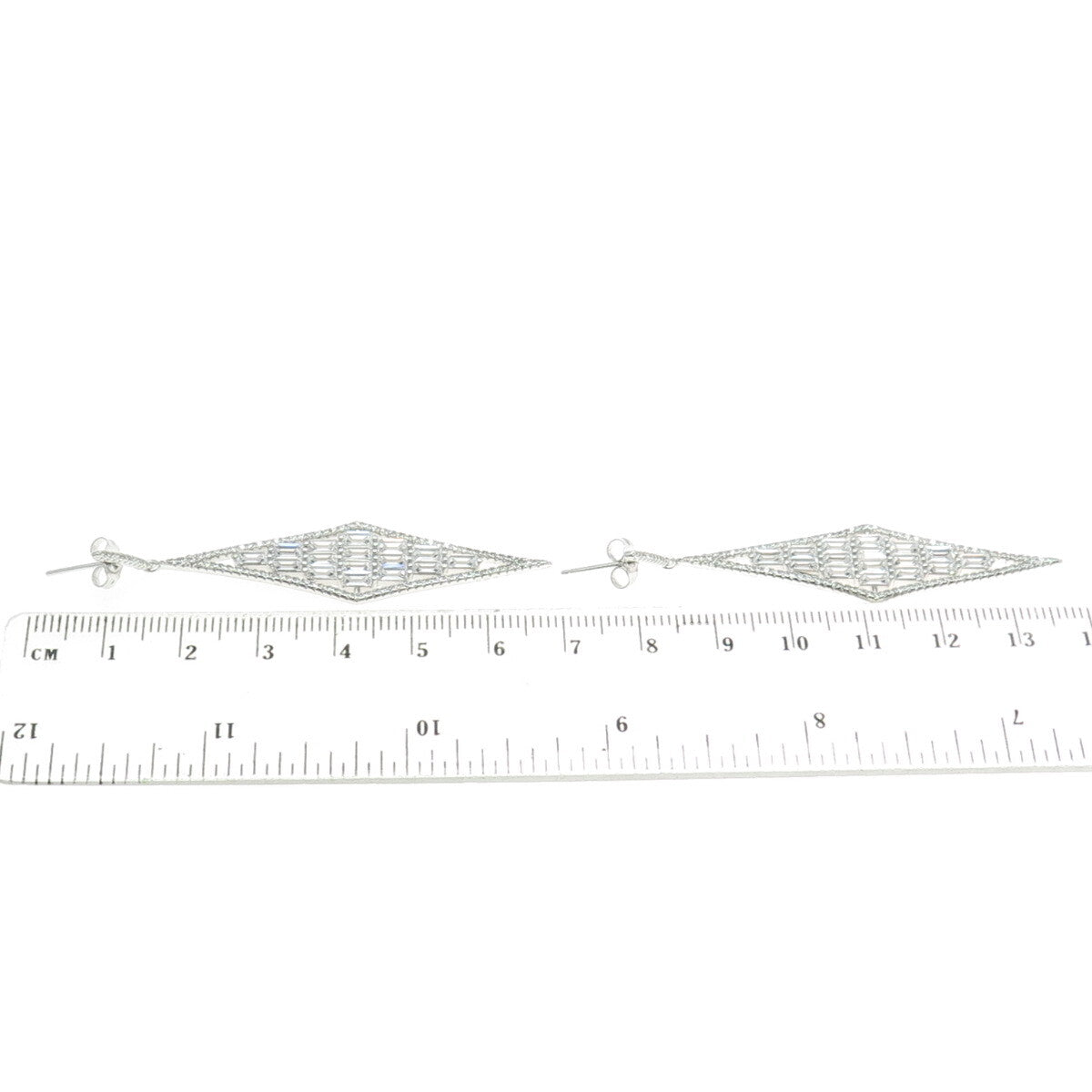 925 Sterling Silver Emerald-Cut Shaped C Z Rhombus Elongated Dangling Earrings
