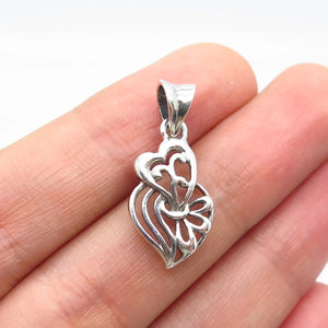 925 Sterling Silver Vintage Ornate Double Heart Charm Pendant