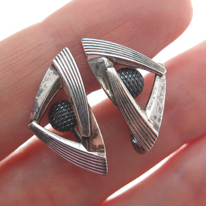 925 Sterling Silver Vintage Germany Modernist Oxidized Screw Back Earrings