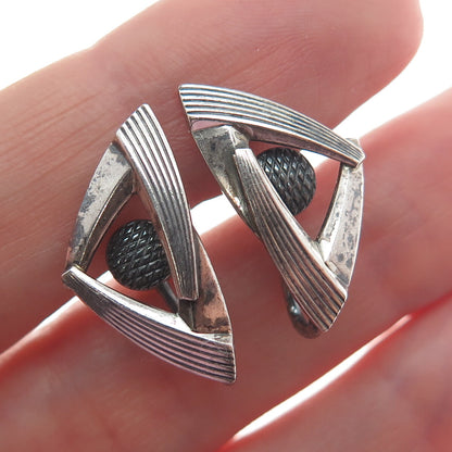 925 Sterling Silver Vintage Germany Modernist Oxidized Screw Back Earrings