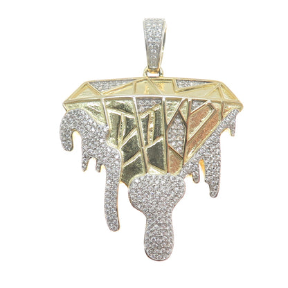 925 Sterling Silver Gold Plated Round-Cut C Z Lava Diamond-Shape Sparkle Pendant