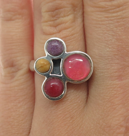 BARSE Sterling Silver Vintage Real Cherry Quartz Lepidolite & Jasper Ring Size 7