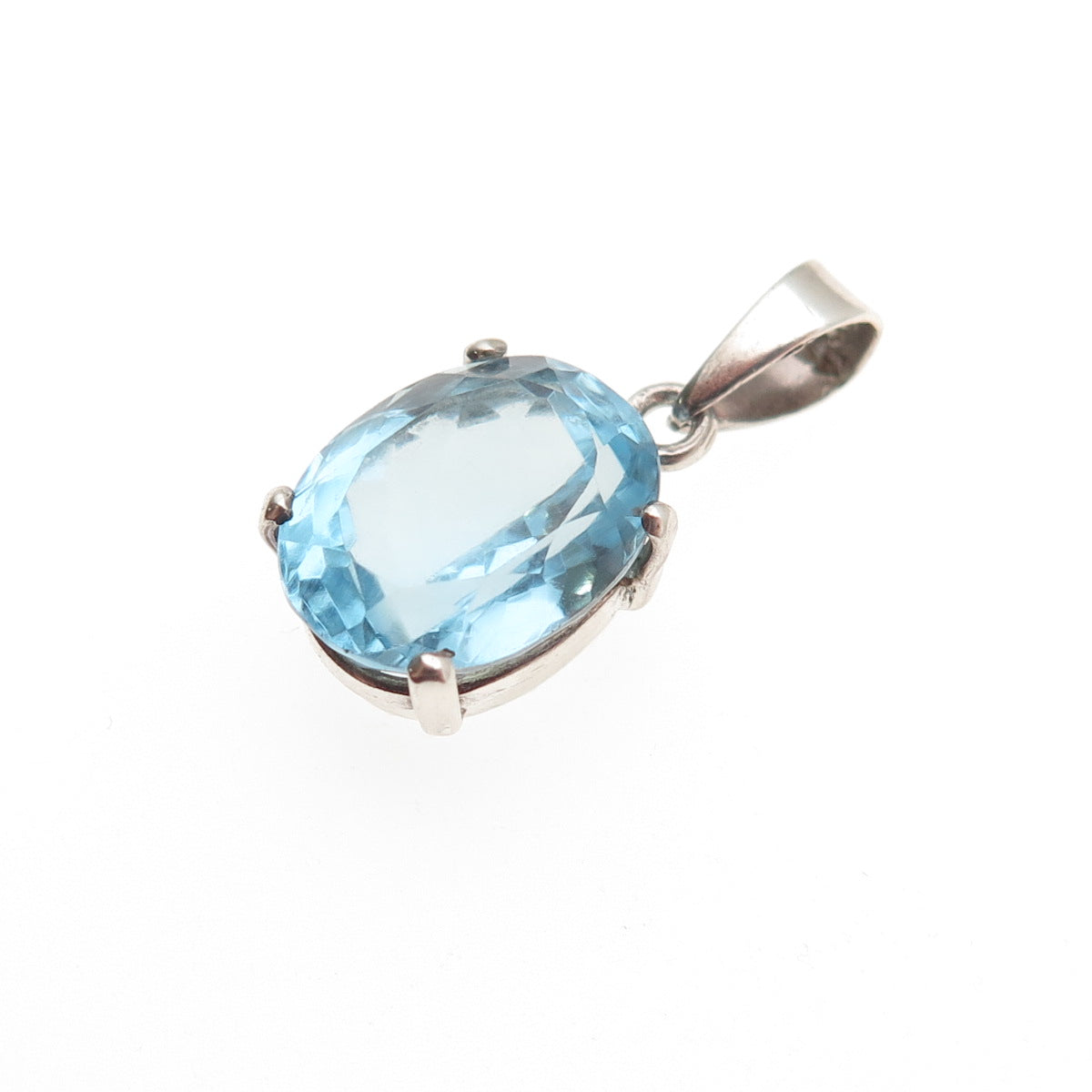 950 Silver Vintage Real Oval-Cut Blue Topaz Mini Charm Pendant