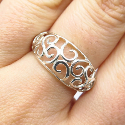 925 Sterling Silver Swirl Ornate Ring Size 8.25