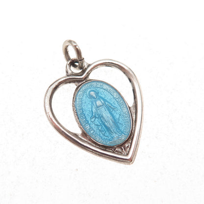 Regina Mfg Co Sterling Antique Art Deco Enamel St. Mary Miraculous Heart Pendant