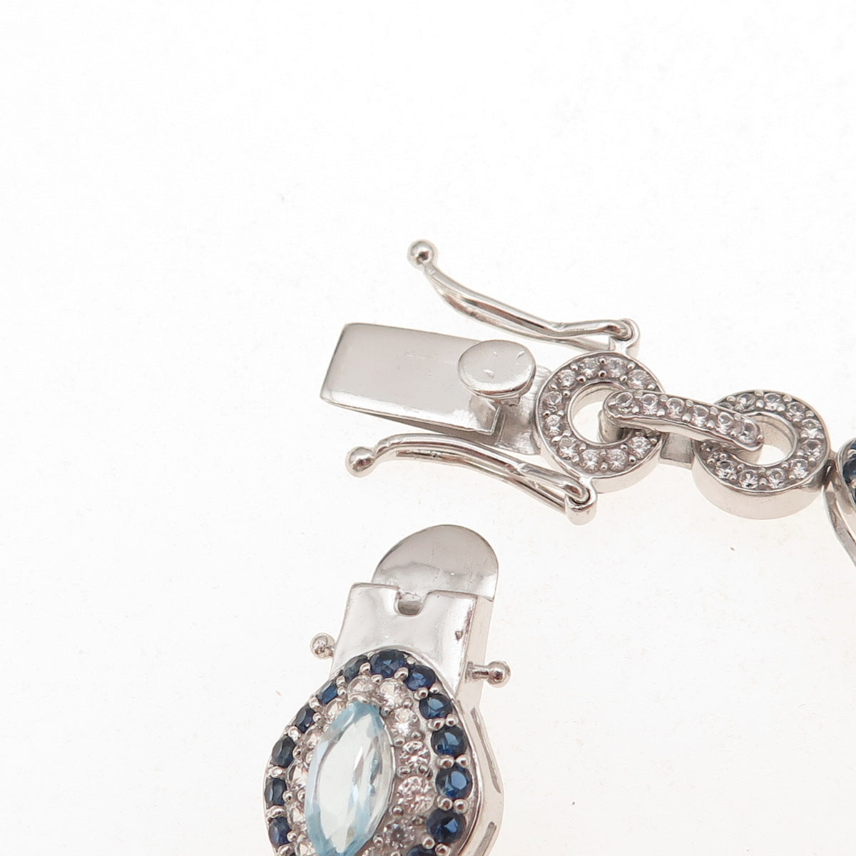 925 Sterling Silver Real Sapphire Blue & White Topaz Bracelet 7"