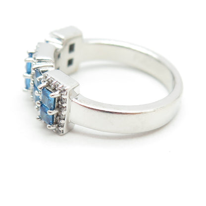 925 Sterling Silver White & Blue C Z Ring Size 8