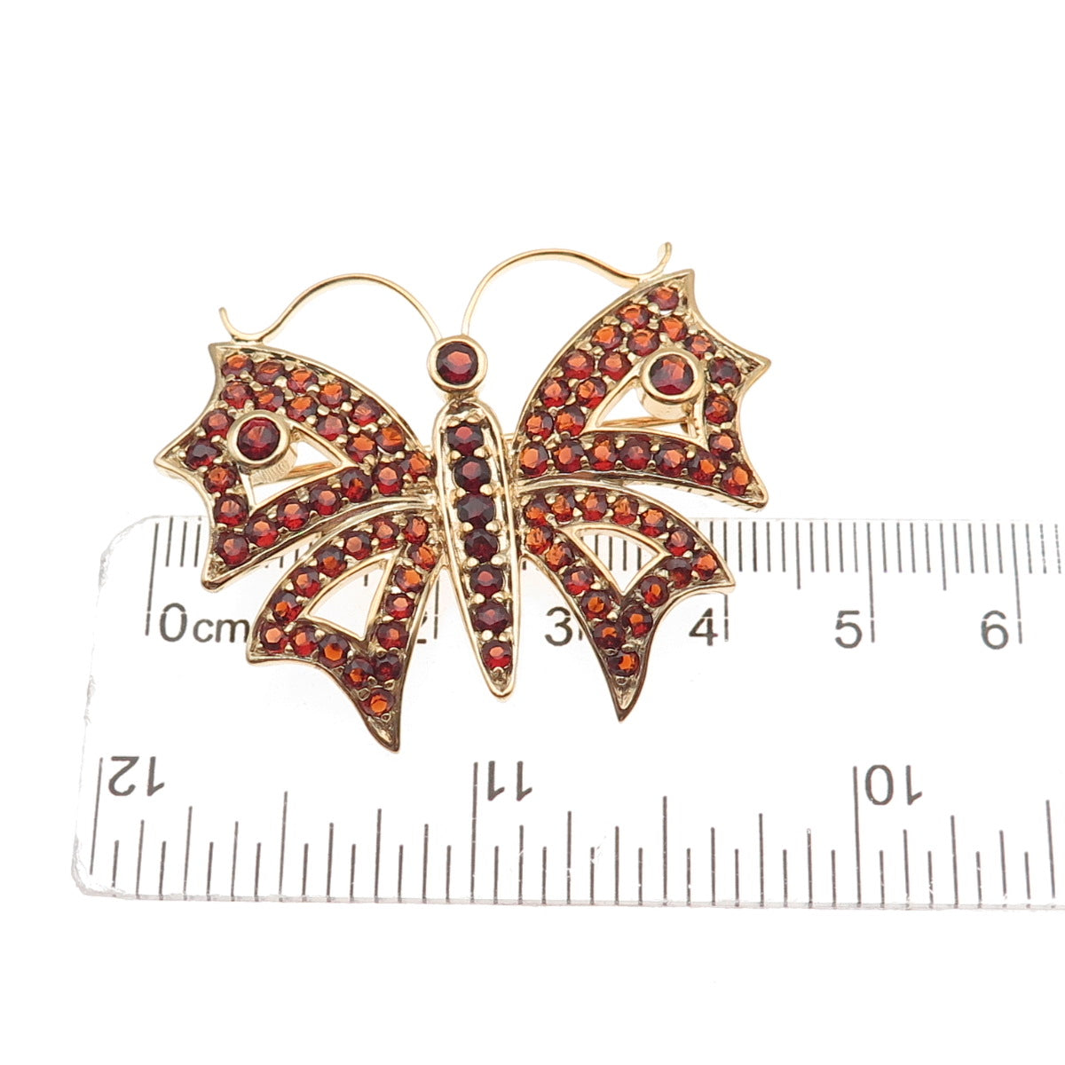 925 Sterling Silver Gold Plated Vintage Real Red Garnet Butterfly Pin Brooch