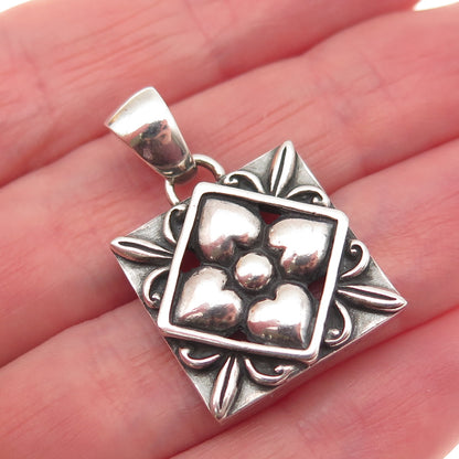 925 Sterling Silver Vintage Modernist Flower Oxidized Charm Pendant