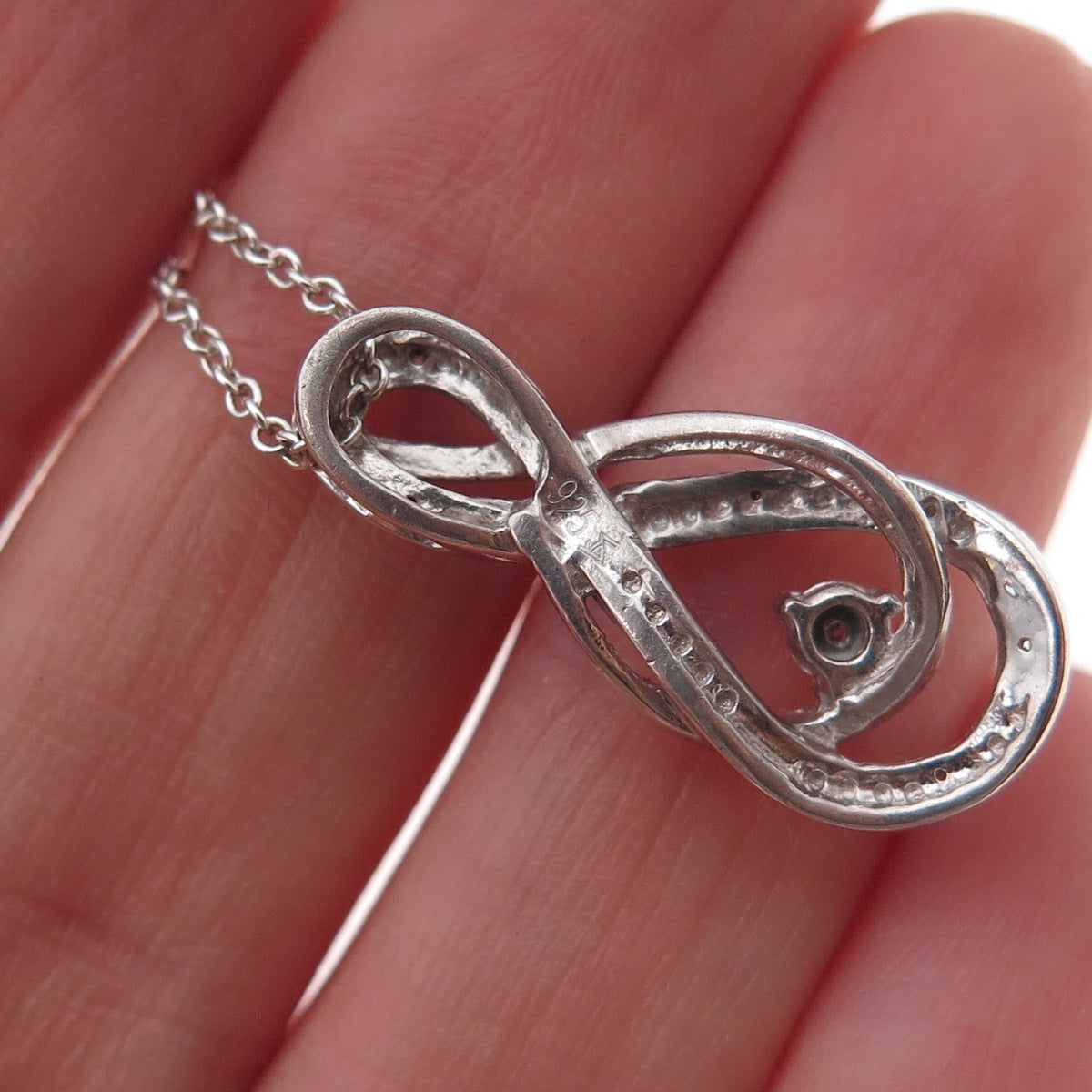 925 Sterling Silver Real Round-Cut Diamond Infinity Cable Chain Necklace 18"