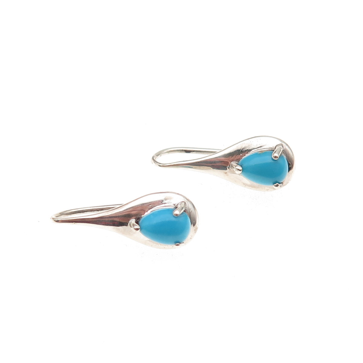 D'Joy 925 Sterling Silver Real Sleeping Beauty Turquoise Teardrop Drop Earrings