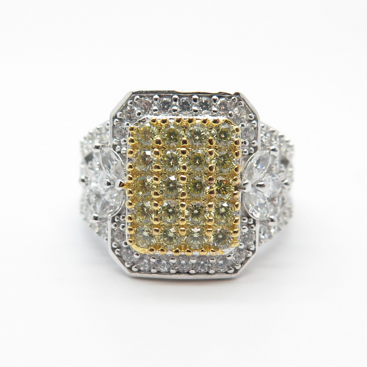 925 Sterling Silver Yellow & White C Z Ring Size 7