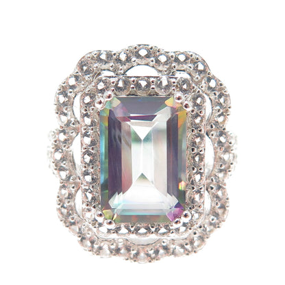DSMK 925 Sterling Silver Real Mystic Quartz & White Topaz Ring Size 7.25