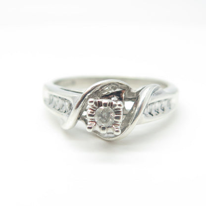 925 Sterling Silver Real Round-Cut Diamond Engagement Ring Size 6.75