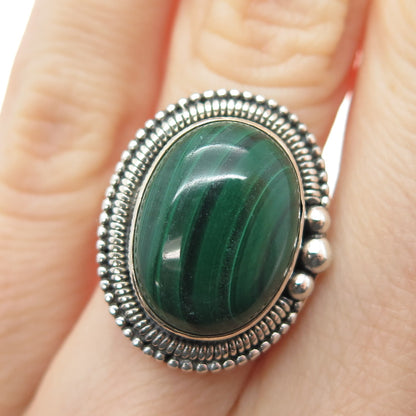 925 Sterling Silver Vintage Southwestern Real Cabochon Malachite Ring Size 6