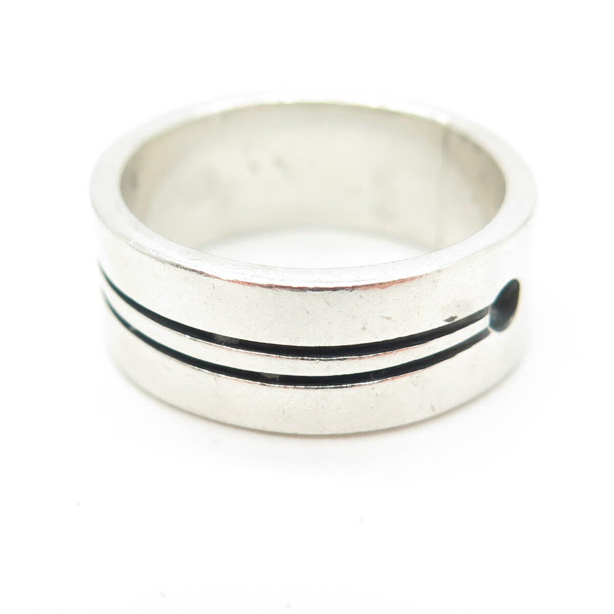925 Sterling Silver Vintage Mexico Stripes & Hole Band Ring Size 7.5
