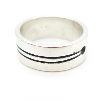 925 Sterling Silver Vintage Mexico Stripes & Hole Band Ring Size 7.5