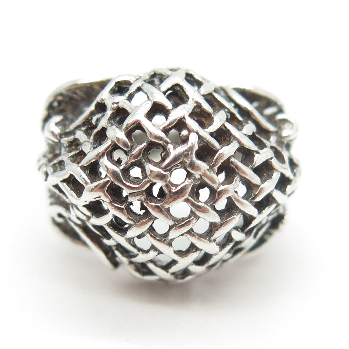 925 Sterling Silver Vintage Modernist Mesh Dome Ring Size 6.25