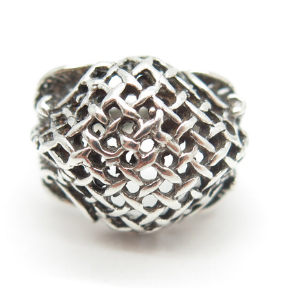925 Sterling Silver Vintage Modernist Mesh Dome Ring Size 6.25