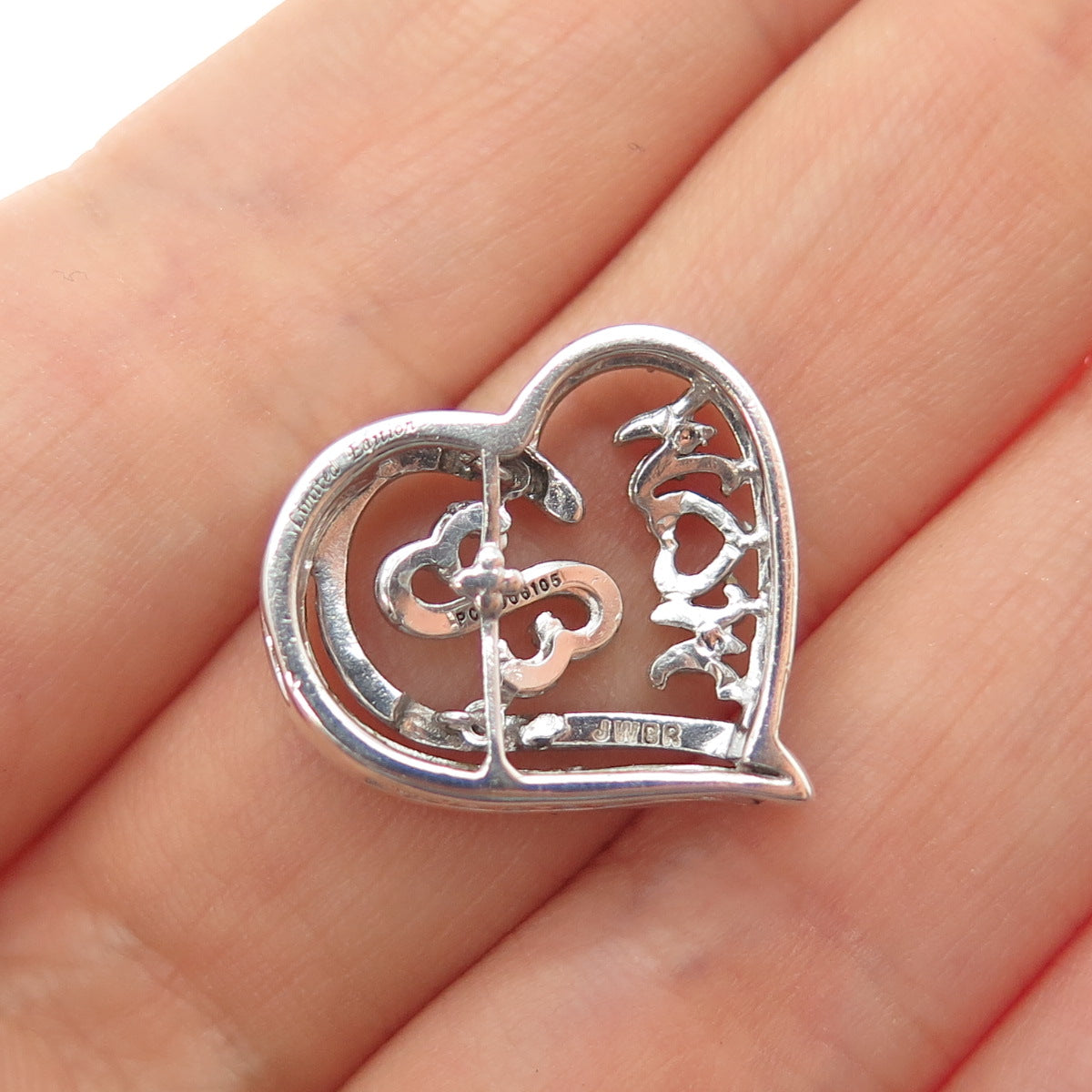 JANE SEYMOUR 925 Sterling Silver 10K Gold Real Diamond Mom Heart Slide Pendant