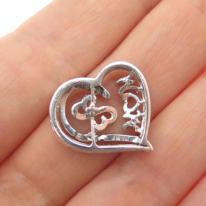 JANE SEYMOUR 925 Sterling Silver 10K Gold Real Diamond Mom Heart Slide Pendant