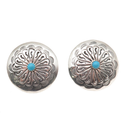 Old Pawn 925 Sterling Silver Vintage Turquoise Snake Eye Concho Tribal Earrings