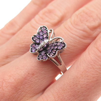 Jane Seymour 925 Sterling Silver Real Diamond Amethyst Butterfly Ring Size 6.75