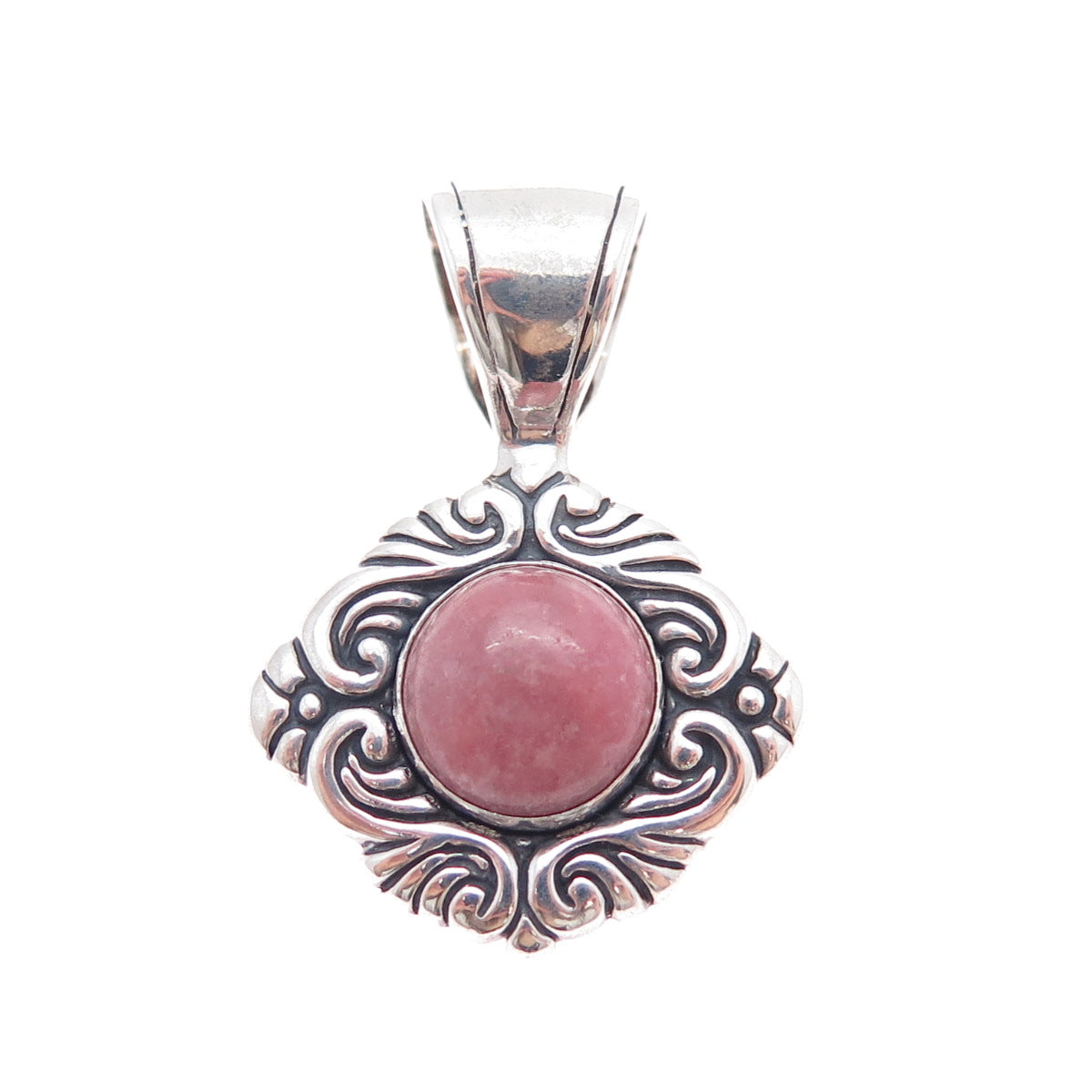 CAROLYN POLLACK 925 Sterling Silver Vintage Real Rhodonite Floral Charm Pendant