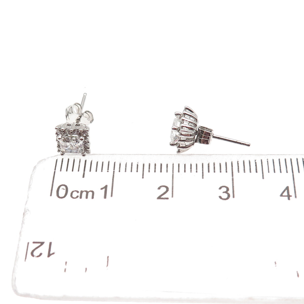 925 Sterling Silver Asscher & Round-Cut C Z Stud Earrings