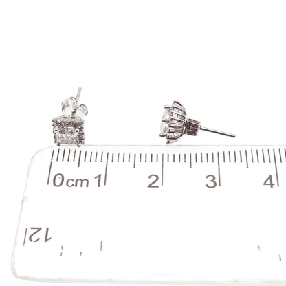 925 Sterling Silver Asscher & Round-Cut C Z Stud Earrings