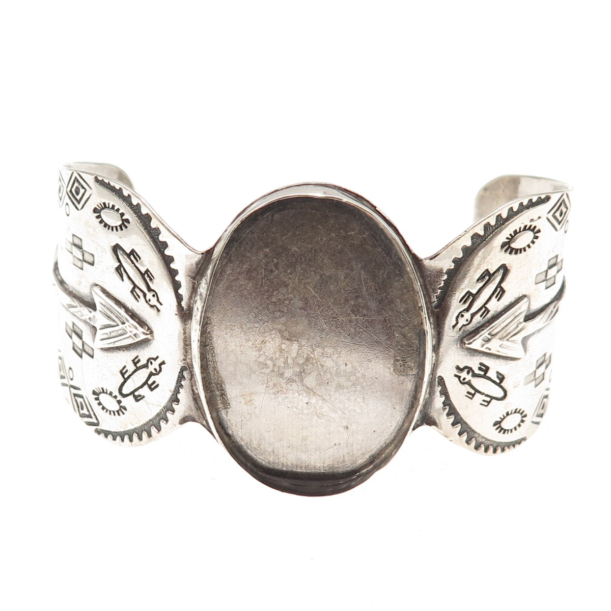 Old Pawn Sterling Silver Vintage Arrow Adjustable Bracelet 7.75" (missing stone)