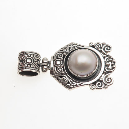 NK SILVER 925 Sterling Vintage Real Pearl Swirl Oxidized Pendant