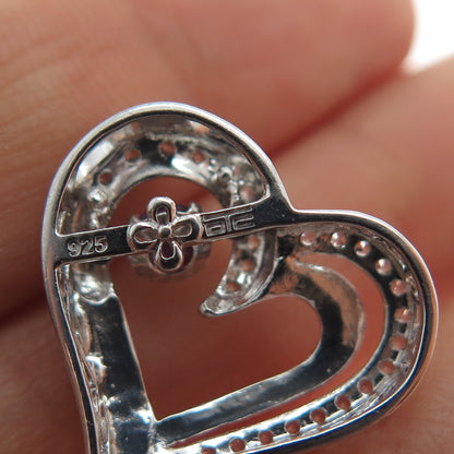 925 Sterling Silver Real Amethyst & White Topaz Heart Mini Slide Charm Pendant