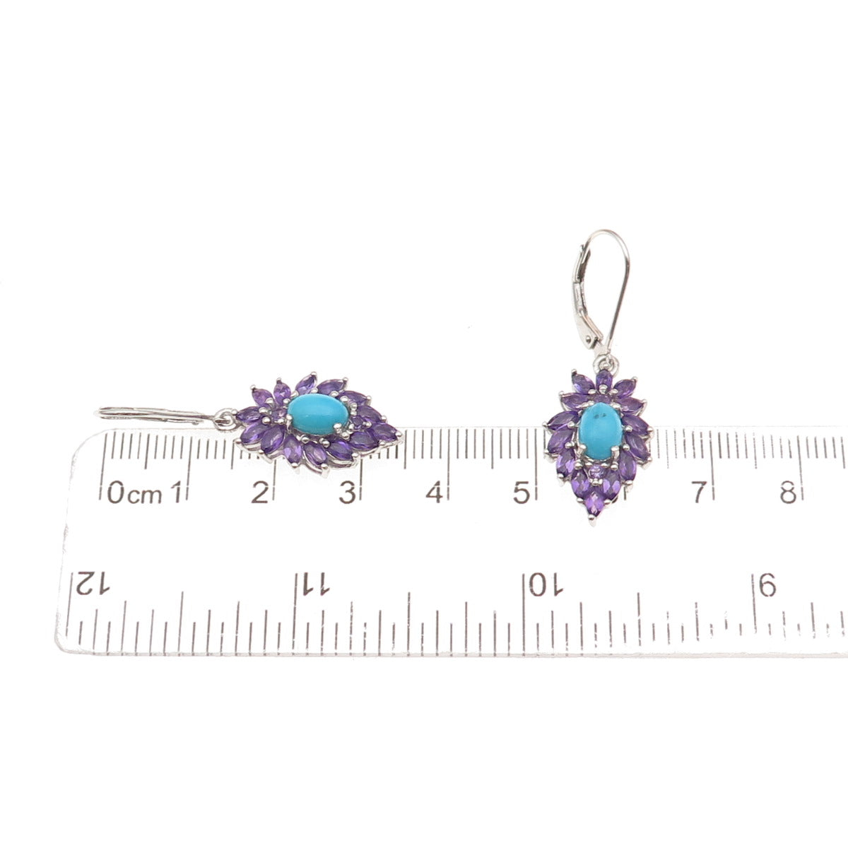 Chuck Clemency 925 Sterling Silver Real Turquoise & Amethyst Dangle Earrings