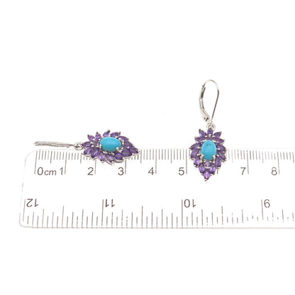 Chuck Clemency 925 Sterling Silver Real Turquoise & Amethyst Dangle Earrings