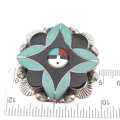 Yolanda Laate Zuni Old Pawn Sterling Vintage Multi-Gem God Pin Brooch / Pendant