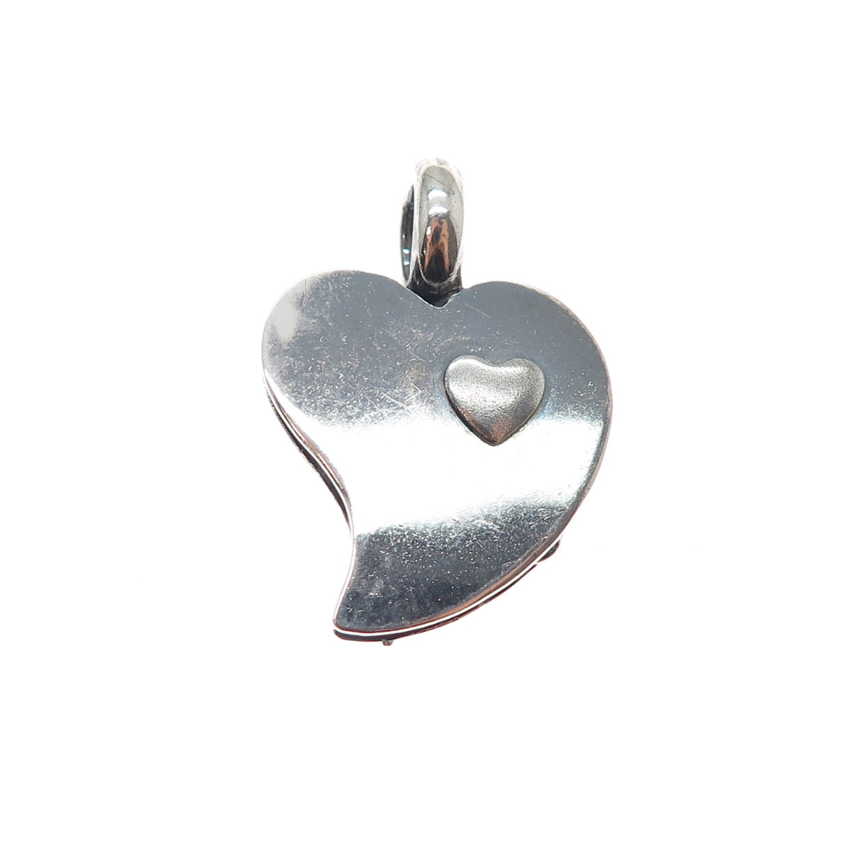 925 Sterling Silver Vintage Modernist Heart Oxidized Charm Pendant