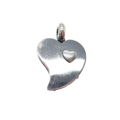 925 Sterling Silver Vintage Modernist Heart Oxidized Charm Pendant