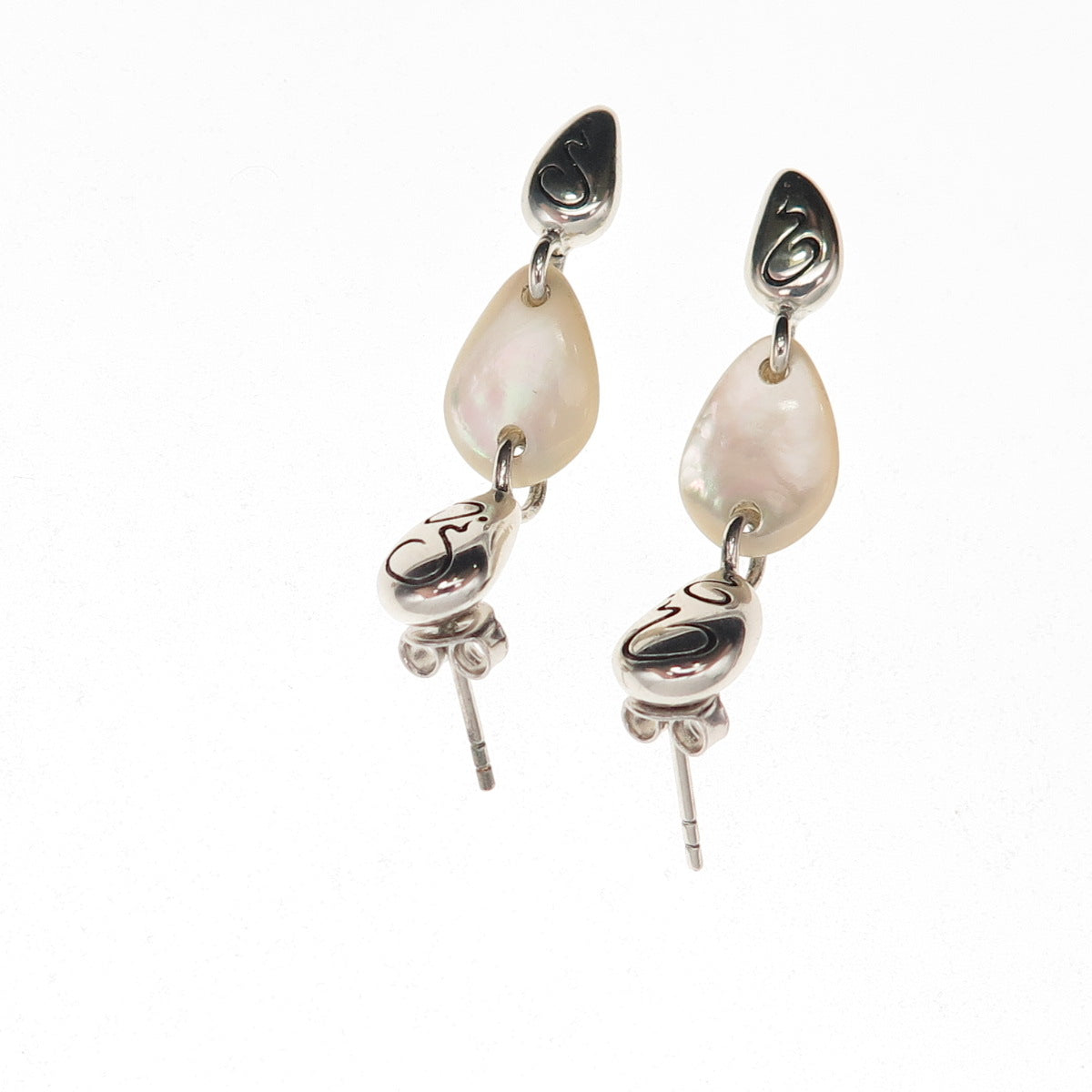 Guess 925 Sterling Silver Vintage Real MOP Dangle Earrings