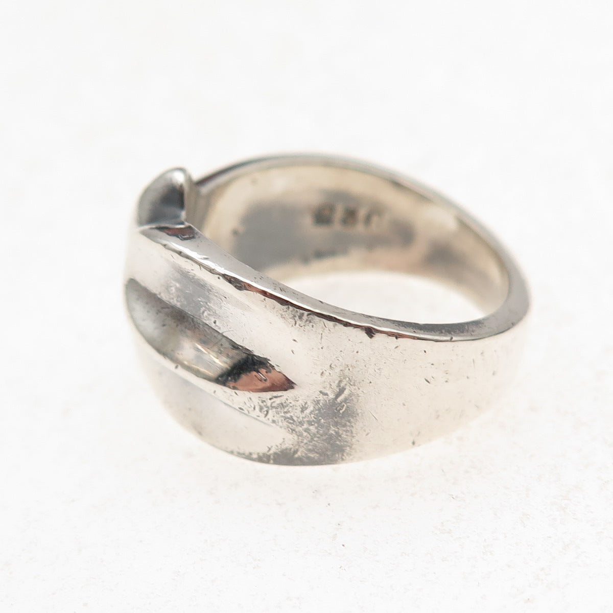 925 Sterling Silver Vintage Mexico Modernist Twist Oxidized Ring Size 7.25