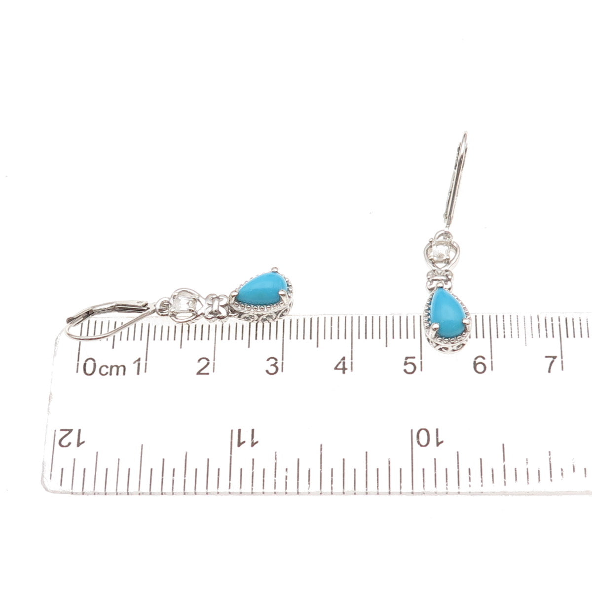 Chuck Clemency 925 Sterling Silver Real Turquoise & White Topaz Dangle Earrings