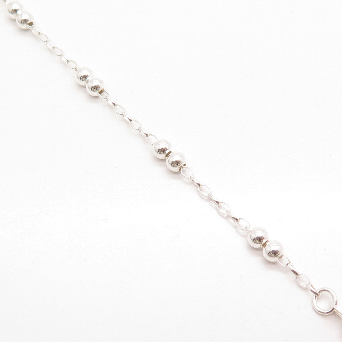 925 Sterling Silver Italy Station Bead & Cable Link Bracelet 7.25"