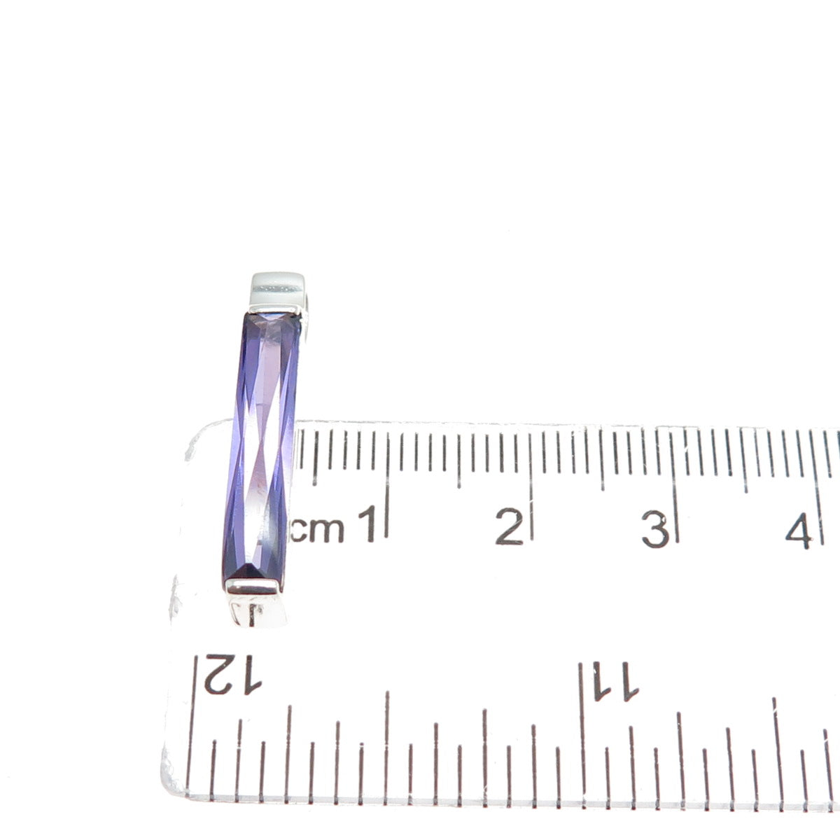 925 Sterling Silver Vintage Baguette-Cut Purple C Z Slide Bar Charm Pendant