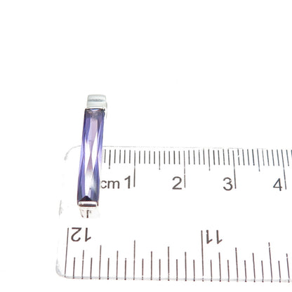 925 Sterling Silver Vintage Baguette-Cut Purple C Z Slide Bar Charm Pendant