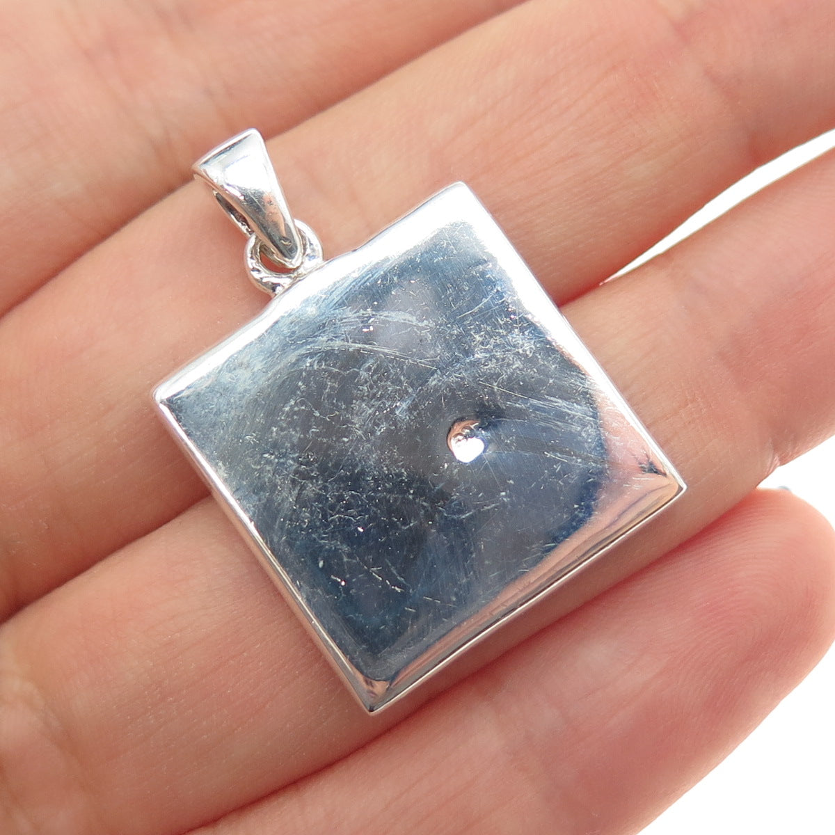 925 Sterling Silver Vintage Real MOP & Black Onyx Modernist Charm Pendant