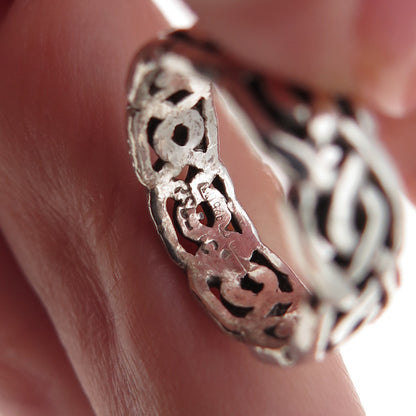 Peter Stone 925 Sterling Silver Vintage Celtic Knot Oxidized Band Ring Size 3.75