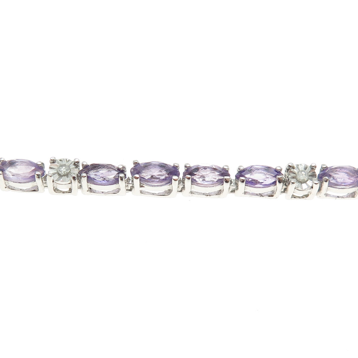 925 Sterling Silver Real Diamond & Marquise-Cut Amethyst Bracelet 7.75"