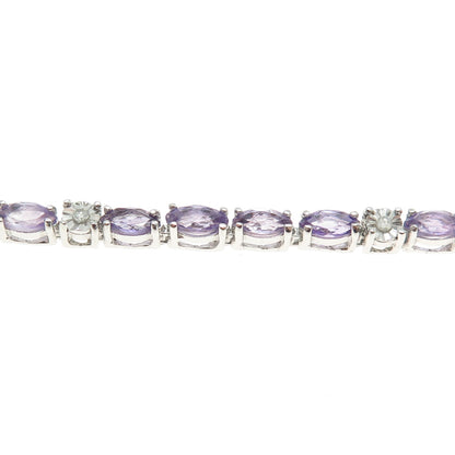 925 Sterling Silver Real Diamond & Marquise-Cut Amethyst Bracelet 7.75"